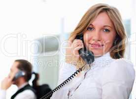 young girl in his office