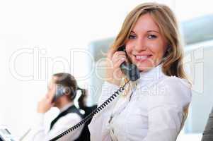 young girl in his office