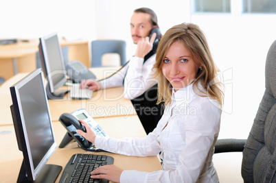 young girl in his office