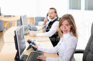 young girl in his office