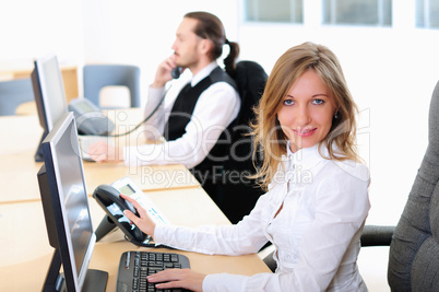 young girl in his office