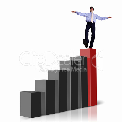 Businessman on Top of financial charts