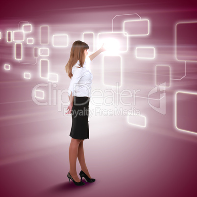 young girl touching a virtual surface