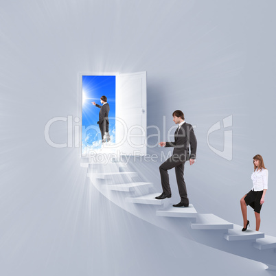 young man climbs the ladder
