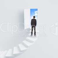 young man climbs the ladder