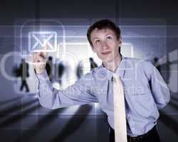 Businessman working with virtual computer screen