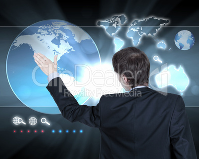 Businessman working with virtual computer screen