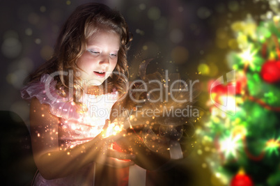 Child opening a magic gift box