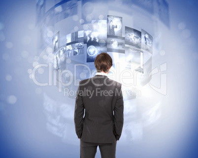business person and digital screens