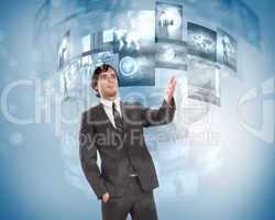 business person and digital screens