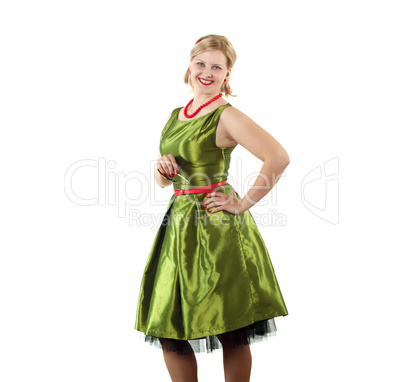 young woman in bright colour dress