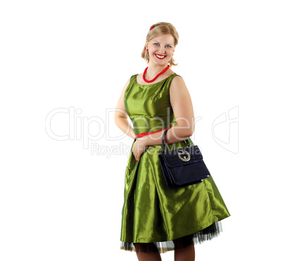 young woman in bright colour dress