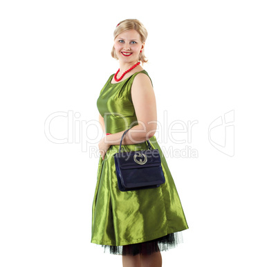 young woman in bright colour dress