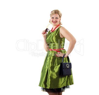 young woman in bright colour dress