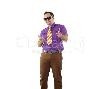 young happy man in bright colour wear