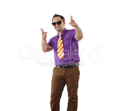 young happy man in bright colour wear