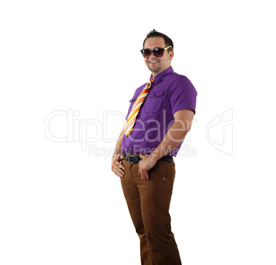 young happy man in bright colour wear