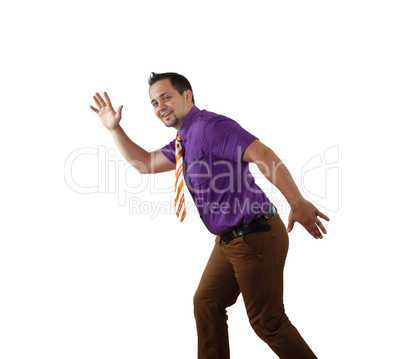 young happy man in bright colour wear