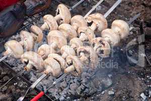 Mushrooms on bbq grill