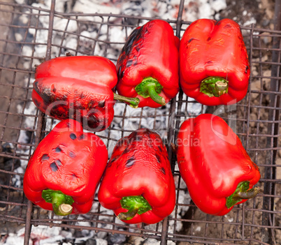 Red grilled pepper on bbq