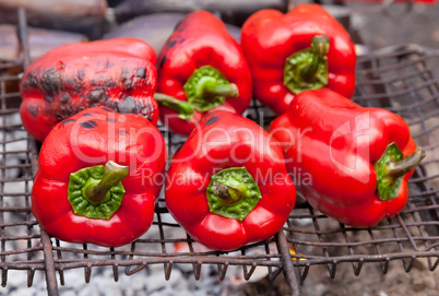 Red grilled pepper on bbq