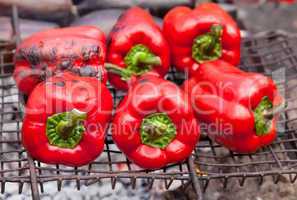 Red grilled pepper on bbq