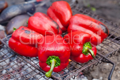 Red grilled pepper on bbq