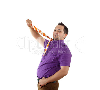 young happy man in bright colour wear