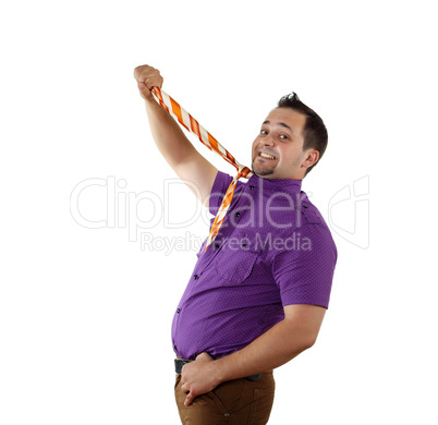 young happy man in bright colour wear