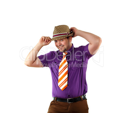 young happy man in bright colour wear