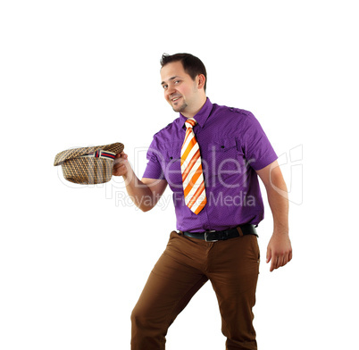 young happy man in bright colour wear