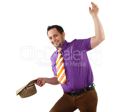 young happy man in bright colour wear