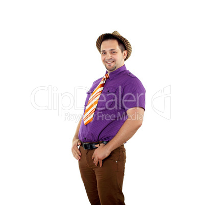 young happy man in bright colour wear