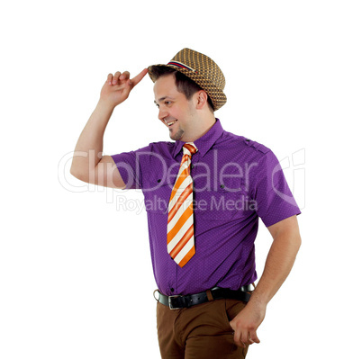 young happy man in bright colour wear