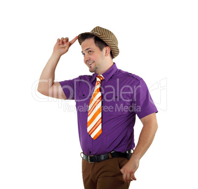 young happy man in bright colour wear