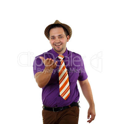 young happy man in bright colour wear