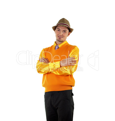 young happy man in bright colour wear