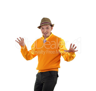 young happy man in bright colour wear