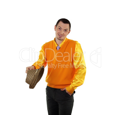 young happy man in bright colour wear