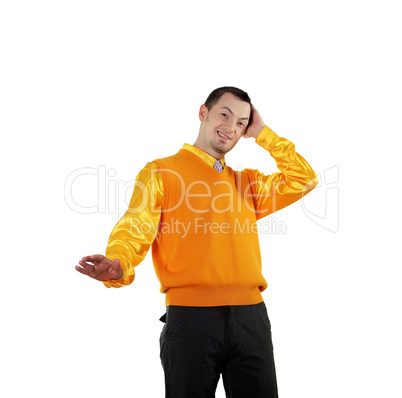 young happy man in bright colour wear