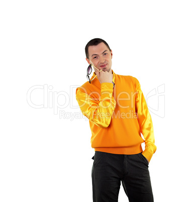 young happy man in bright colour wear