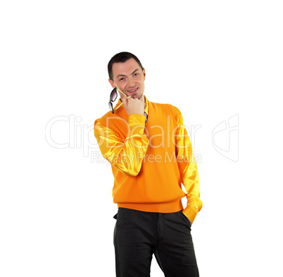 young happy man in bright colour wear