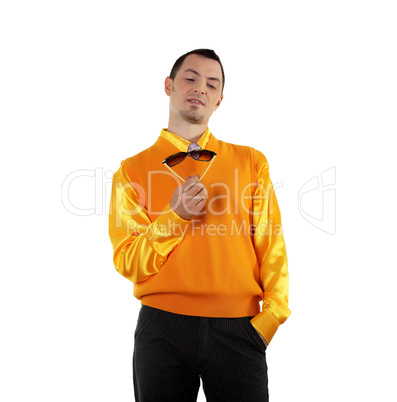 young happy man in bright colour wear