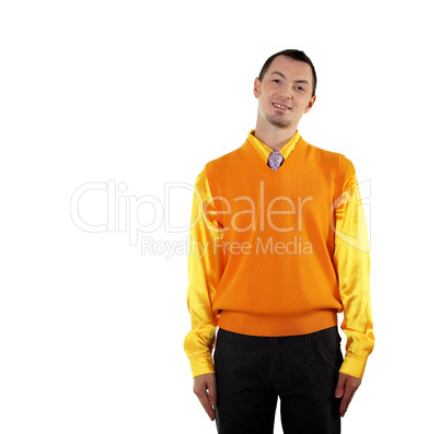 young happy man in bright colour wear