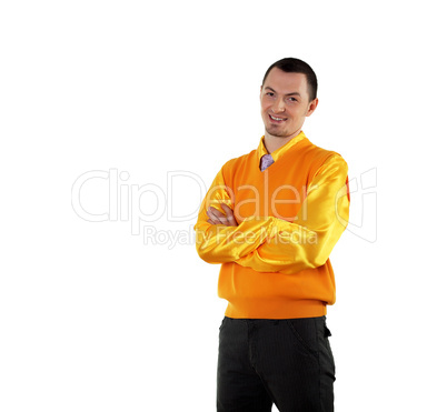 young happy man in bright colour wear