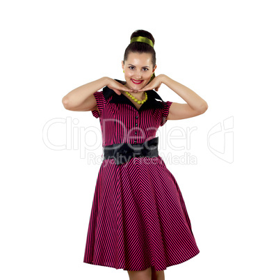 young woman in bright colour dress