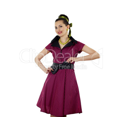 young woman in bright colour dress