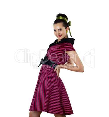 young woman in bright colour dress