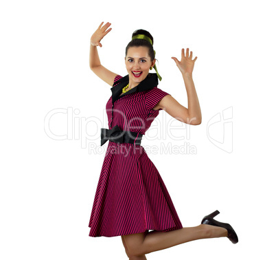 young woman in bright colour dress