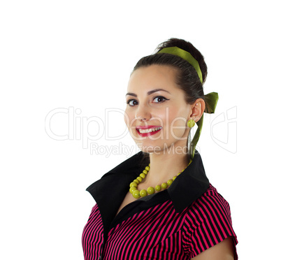 young woman in bright colour dress